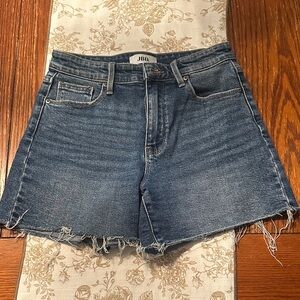 High-Rise Distressed Blue Denim Jean Shorts